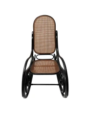 Thonet Art Nouveau Rocking Chair, Black Lacquered Beech, Wicker Seat